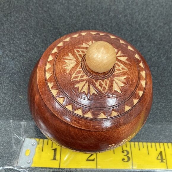 Vintage Small Round Wooden Lidded Bowl inscribed Dubrovnik - Salt Cellar, Spices - Picture 11 of 12